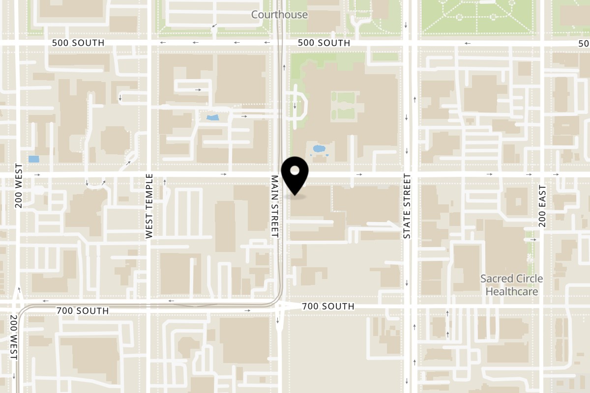 Map showing the location of Bonnie & Clydes Salt Lake City on 611 S Main St in Salt Lake City